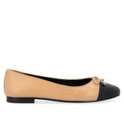 Zwarte en Beige Leren Ballerina Tory Burch , Beige , Dames