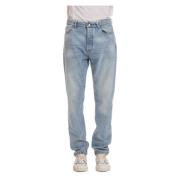 Katoenen Jeans Leren Label Brunello Cucinelli , Blue , Heren