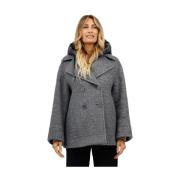 Wollen Bouclé Dubbel-Breasted Peacoat met Afneembare Bib Duno , Blue ,...