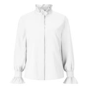 Ruffle Cotton Blouse Rich & Royal , White , Dames