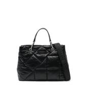 Gewatteerde Zwarte Schaal Handtas met Logo Emporio Armani , Black , Da...