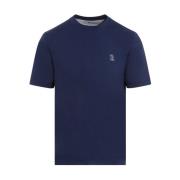 Blauw Katoenen T-shirt met Wit Logo Brunello Cucinelli , Blue , Heren