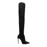 Zwarte leren puntige stiletto laarzen Le Silla , Black , Dames