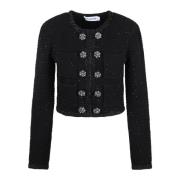 Paillet Crop Tweed Gebreid Jack Self Portrait , Black , Dames