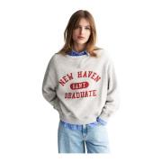 Sweatshirt Crew Neck Graphic Gant , Gray , Dames