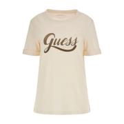 Dames Logo T-Shirt Guess , Beige , Dames