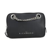 Zwarte schoudertas met zilveren ketting Richmond , Black , Dames