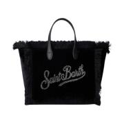 Fluwelen Mini Vanity Tas met Strass Saint Barth , Black , Dames