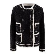 Shearling Zwarte Jas met Contrasterende Trim Blancha , Black , Dames