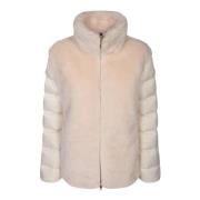 Witte synthetische bont donsjack Moncler , White , Dames