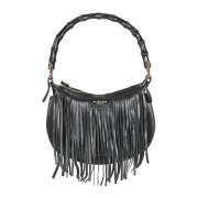 Leren tas met franjes en bamboe handvat My Best Bags , Black , Dames