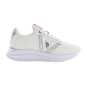 Sportieve witte vetersneakers met logo U.s. Polo Assn. , White , Dames