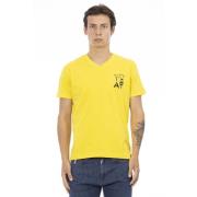 V-hals T-shirt met borstprint Trussardi , Yellow , Heren