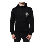 Zwarte Hooded Katoenen Rits Sweater Dolce & Gabbana , Black , Heren