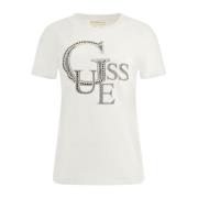 Voorzijde Logo Studs T-shirt voor Vrouwen Guess , White , Dames