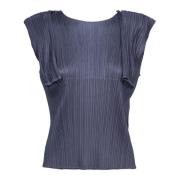 Elegante Mouwloze Top met Plooien Issey Miyake , Blue , Dames