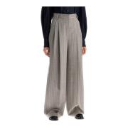 Wijde Pinstripe Wollen Broek Brunello Cucinelli , Gray , Heren