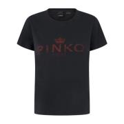 Katoenen T-shirt met Atelier Print Pinko , Black , Dames