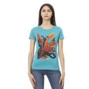 Casual Ronde Hals T-Shirt Front Print Trussardi , Blue , Dames