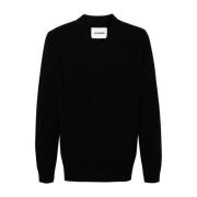 Gewatteerde Gebreide Trui met Plastron Jil Sander , Black , Heren