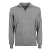 Grijze Sweater Polo Stijl Brunello Cucinelli , Gray , Heren