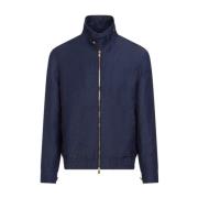 Blauwe Wol Staande Kraag Jas Brunello Cucinelli , Blue , Heren