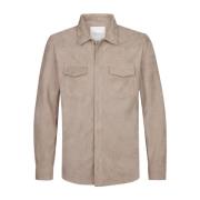 Taupe Suede Overshirt Profuomo , Brown , Heren