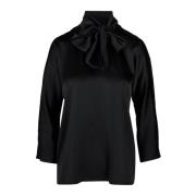 Satijnen blouse met hoge hals Jucca , Black , Dames