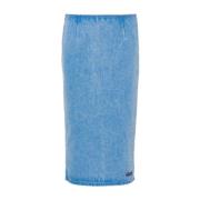 Blauwe Denim Pencil Rok met Logopatch Marni , Blue , Dames