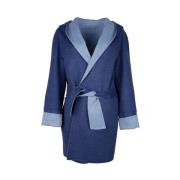 Blauwe Wollen Jas met Capuchon Made in Italia , Blue , Heren