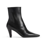 Zwarte Leren Enkellaarzen Elegante Stijl Saint Laurent , Black , Dames