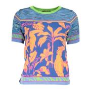 Blauwe Korte Mouw Ronde Hals Top Desigual , Multicolor , Dames