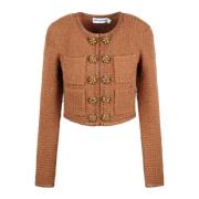 Paillet Crop Tweed Gebreid Jack Self Portrait , Brown , Dames