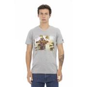 Casual V-hals T-shirt met Front Print Trussardi , Gray , Heren