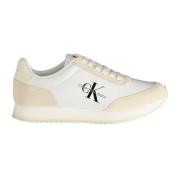 Sportieve Beige Veterschoenen met Logo Calvin Klein , Beige , Dames