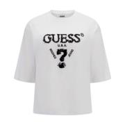 Paillet Front Logo T-shirt Guess , White , Dames