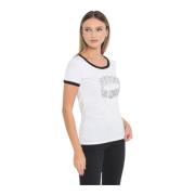 Logo Strass T-shirt - Wit Ronde Hals Korte Mouw Guess , White , Dames