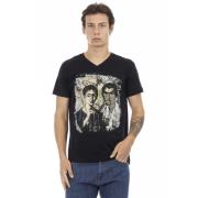 Korte mouwen V-hals T-shirt met voorprint Trussardi , Black , Heren