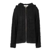 Tweed Hoodie Jas met Rits Voorkant 8PM , Black , Dames