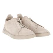 Suède Lage Sneaker Elastiek Kruis Ermenegildo Zegna , Beige , Heren