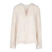 V-hals Crepe Blouse met Slouched Schouders Ottod'Ame , Beige , Dames