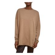 Geribbelde Oversized Trui met Voorzakken Liviana Conti , Brown , Dames