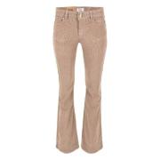 Taupe Velvet Flare Broek DNM Pure , Beige , Dames