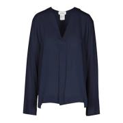 Crepe V-hals Blouse met Slouched Schouders Ottod'Ame , Blue , Dames