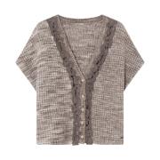 Gebreide Cardi Cape in Coya Kleur Gustav , Brown , Dames