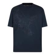 Blauw Lyocell T-shirt met geborduurde adelaar Emporio Armani , Blue , ...