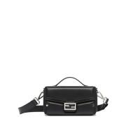 Zwarte leren crossbody tas met FF sluiting Fendi , Black , Heren