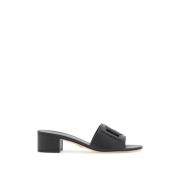 Stijlvolle DG Logo Leren Slippers Dolce & Gabbana , Black , Dames