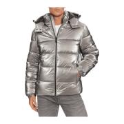 Metallic Puffa Jack Gunmetal Stijl Guess , White , Heren