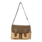 Bicolore Monogram Schoudertas met Zakken Pollini , Brown , Dames